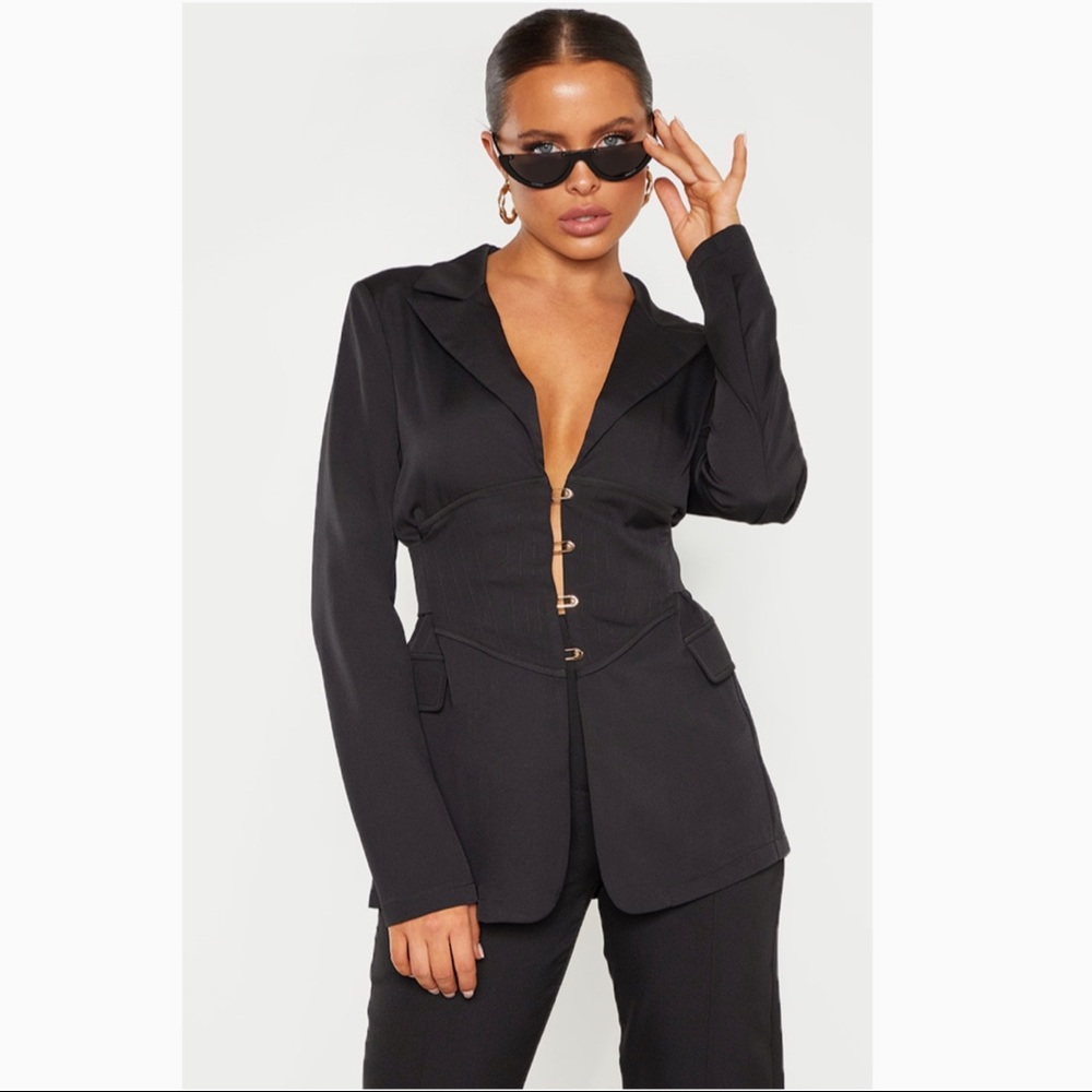 Black Corset Woven Blazer ( PLT )